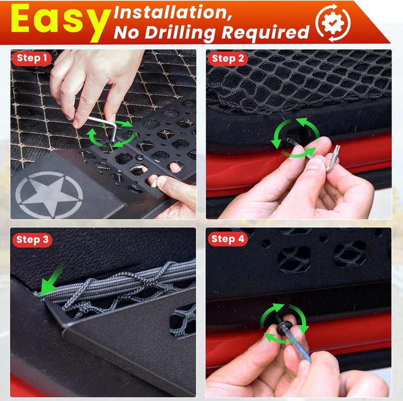 Eamplest Metal Front Door Storage Box Pockets Fit for Jeep Wrangler,Door Side Insert Organizer for Jeep Wrangler JL JLU 4XE 2018-2025 & Gladiator JT 2020-2025 Interior Door Storage Expansion Accessories 2PCS - Image 5